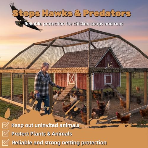 Heavy Duty Bird Netting for Chicken Coop, 19.5 x 19.5 ft 0.8”Mesh HDPE Chicken Netting for Hawks with Reinforced Edges, Durable & Reusable Poultry Netting for Garden Raised Beds & Fruit Trees - size: 19.5ft*19.5ft