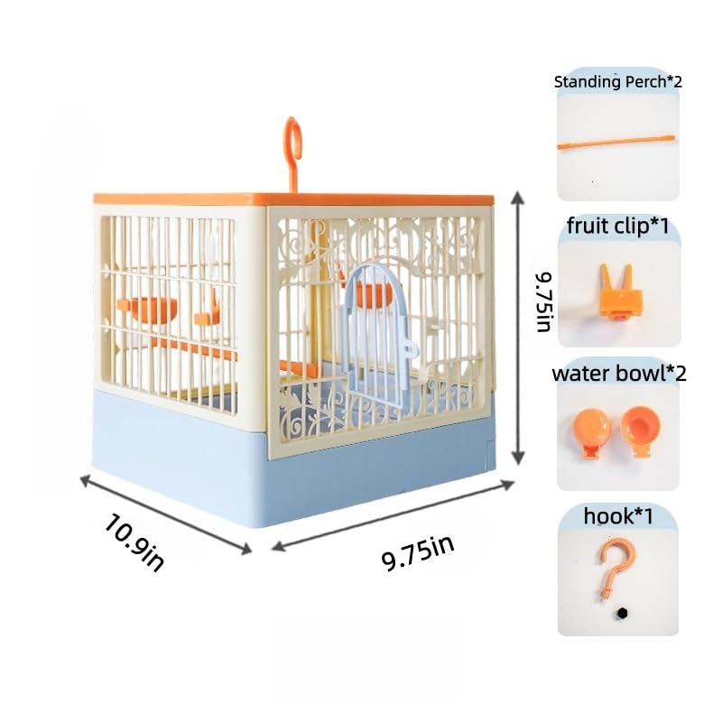 Portable Foldable Bird Cage - 360° Full View Bird Cage for Travel | with Hook/Food Bowl/Perch, Slide-Out Tray for Easy Cleaning,outdoor carrier (Includes Carrying Hook)