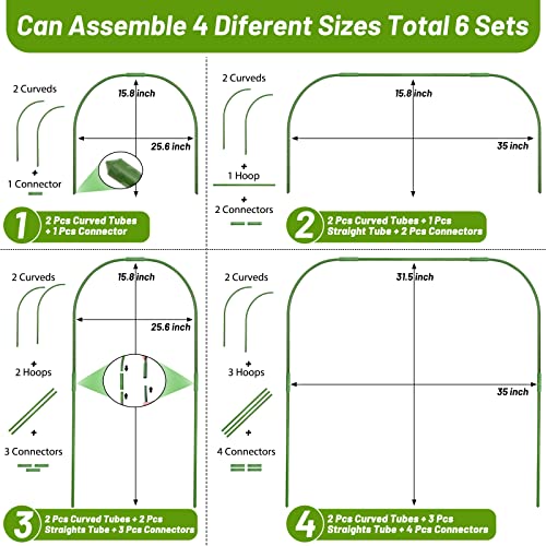 67pcs Garden Mesh Netting Kit, 6 Sets Wide Garden Hoops with Garden Covers | 10x20 ft Bird Netting & 12 Clips, Garden Protection for Raised Beds, Greenhouse, Vegetable Plants, Flowers, Animals - color: White+green