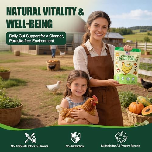 Natural Chicken De-Wormer Powder (1.3 LB) | Herbal Poultry Feed Additive with Chili for Laying Hens & Backyard Chickens | Egg-Safe for All Ages | Made in USA
