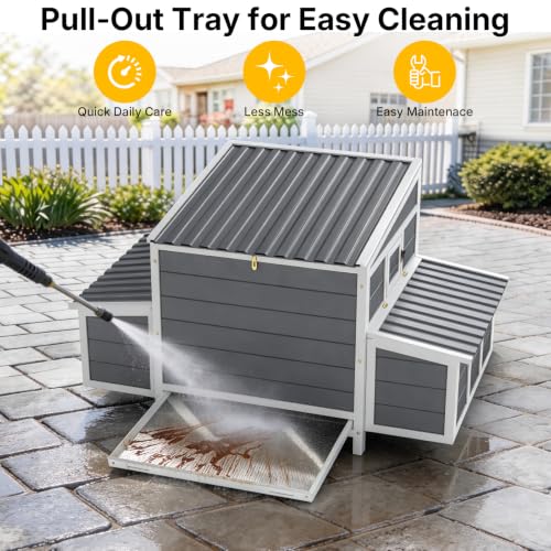 Yafylly Wooden Chicken Coop for 4-6 Chickens, 55" Chicken Coops with 6 Large Nesting Boxes, Easy Cleaning Pull-Out Tray, Ventilation Window, Waterproof Outdoor Chicken House for Farm Backyard - color: Grey, size: 54.7"L x 30.6"W x 33.1"H