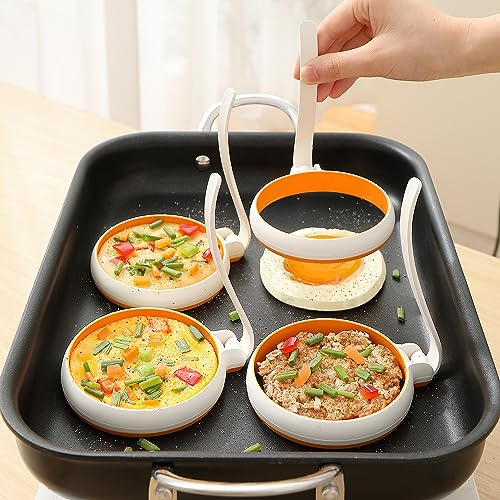 Silicone Fried Egg Cooker Rings Set,Nonstick,Easy to Use&Clean, 4-pack, Round Egg Mold for Cooking Pancake,Breakfast Sandwich, fit McMuffin Biscuit,Griddle Egg Ring for Frying Eggs