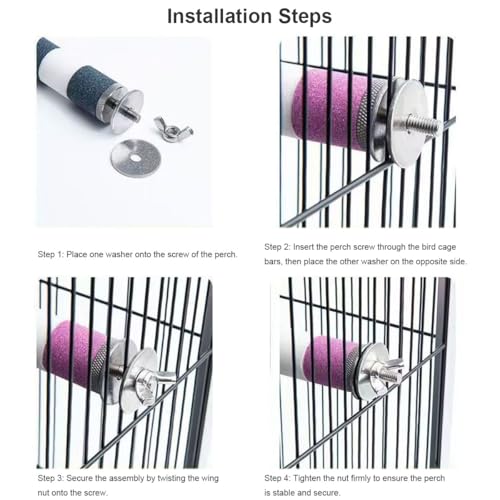 Ceramic Claw Grinding Perch for Cockatiels & Small Birds, Removable Bird Perch with Stainless Steel, Nail File Perch, Beak Trimmer & Comfortable Cage Stand for Parakeets, Conures (#1, 0.8" W x 7.8" L)