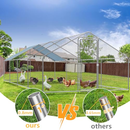 Chicken Coop Run, 26.25 x 9.8 x 6.4ft Metal Chicken Coop | Chicken Runs for Yard with Waterproof UV-Resistant Cover, Walk-in Outdoor Chicken Enclosure for Farm and Backyard - size: 314.4"L x 117.6"W x 76.8"H