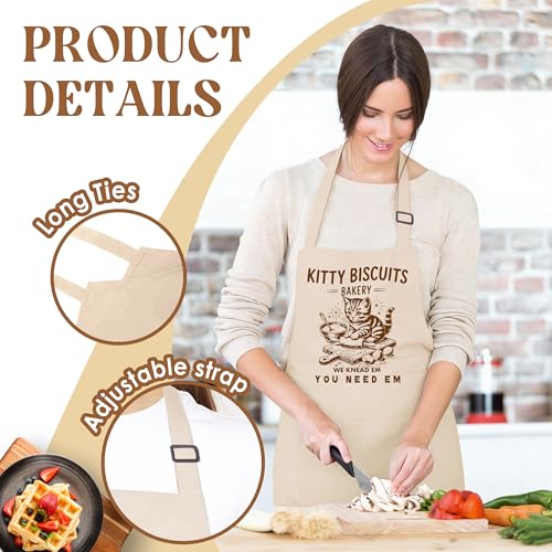 Kitty Biscuits Bakery Sourdough Apron for Women with Pockets - Funny Bakers Apron, Unique Sourdough Gifts for Women & Bread Bakers, Adjustable Kitchen Apron for Mom, Mother’s Day Baking Gift - B10 - color: Kitty Biscuits Bakery
