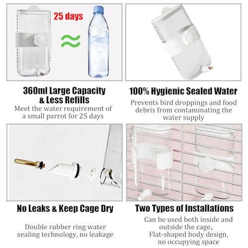 Automatic Bird Feeder Waterer Kit Bird Cage Hanging Waterer Parakeet Leak-Proof Feeder Parrot Vegetable Clips Cage Accessories for Budgies Lovebirds Finches Canaries Parrotlets Conures (White) - color: White