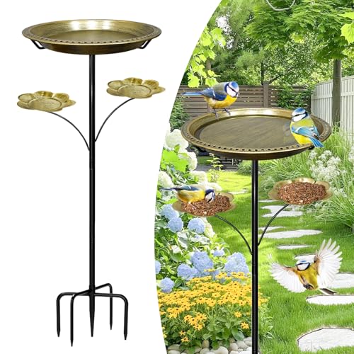 Bird Bath for Outside,Birdbaths with 2 Detachable Flower Feeders | Metal 5 Prongs Base,Detachable Bowl,Easy Clean/Install,37"H Freestanding Birdbath for Garden,lawn,yard,patio,Antique Gold - color: Antique Gold
