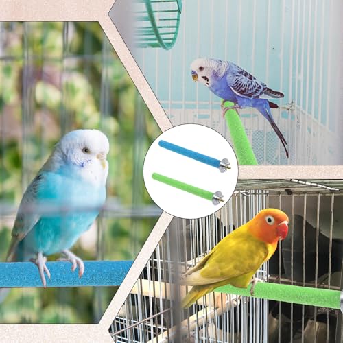 Bird Perches for Cage, 2 PCS Parrot Perch Bird Cage Perch Toy Paw Grinding Stick Cages Wooden Grinding Claw Sticks Sanded Surface Cages Toy for Parakeets Finches Parakeet Toys Birdcage Accessories - color: Blue, Green