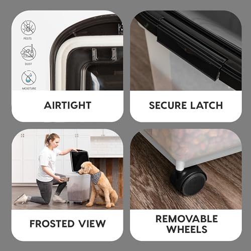 IRIS USA Dog Food Storage Container, Up to 50 lbs, Black, Made in USA | Wheels for Mobility, Airtight Seal, BPA-Free, Best for Bird Seed, Cat food, Cat Litter, Chicken Feed, Pellets - color: Black, size: 50 lbs
