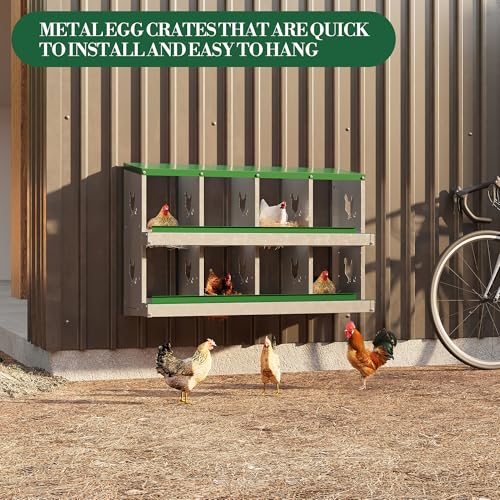 Galvanized Steel Chicken Nesting Box 8 Grids, Metal Egg Laying Boxes for Hens with Hinged Lid and Ventilated Design, Easy Clean Poultry Nest Box for Chicken Coop Accessories, Green, No Legs - color: Green, size: 8 Holes no Legs