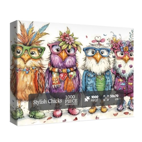 Colorful Chicken Puzzles for Adults 1000 Pieces, Funny Pretty Bird Jigsaw Puzzles, Cute Animal Art Puzzles - color: Stylish Chicks