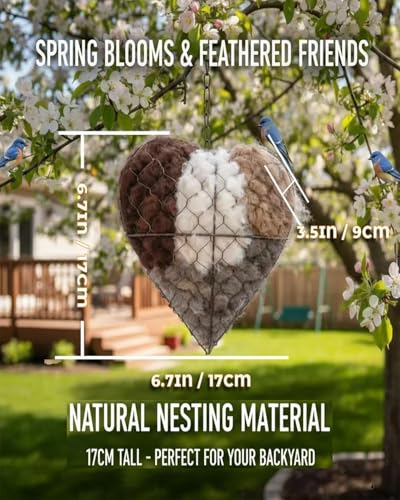 Handmade Natural Fiber Bird Nesting Heart, Eco-Friendly Soft Nesting Material, Refillable Birds Nests Material Holder, Hummingbird Nest Boxes for Outside, Nester Houses Design for Wild Birds (1)