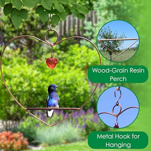 Tweet Heart Hummingbird Swing - Copper - Wooden Dowel | Decorative Jewel Heart - Hummingbirds Guard Their Feeder - Copper Finish Frame - color: Copper
