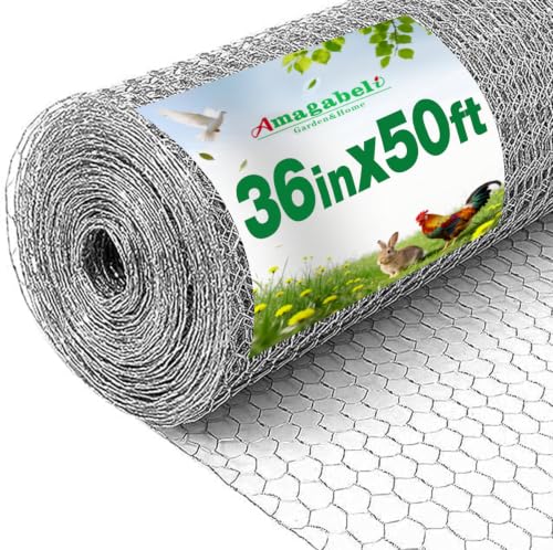 Amagabeli Chicken Wire Fencing Poultry Wire Netting 36inch x 50ft 2 Inch Hexagonal Galvanized Mesh Garden Fence Animal Barrier for Garden Protection Craft Rabbit Cage Dog Roll Chicken Coop Accessories - size: 2" 36"x50'