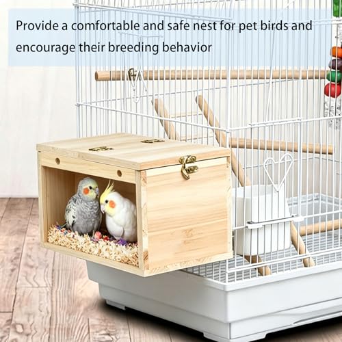 Tfwadmx Parakeet Nesting Box, Transparent Bird Nest Breeding Box, Wood Parrot Nest Box with Perch Bird Cage House for Cockatiel Lovebirds Budagie Canary Finch(L) - color: L
