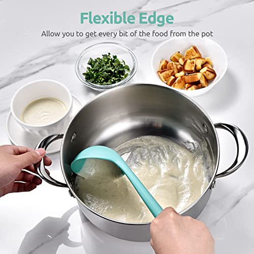 U-Taste 600ºF Heat Resistant Solid and Slotted Turner for Egg, Pancake and 13 inch Large Non-Stick Silicone Soup Ladle (Set of 3, Aqua Sky)