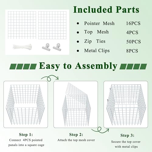 4Set 12"x12" Plant Protectors from Animals, All-Metal Plant Cage with Cover | Hot-Dip Galvanized Metal Wire, Heavy-duty Animal Barrier to Keep Rabbits, Birds Out of Tomato Flower