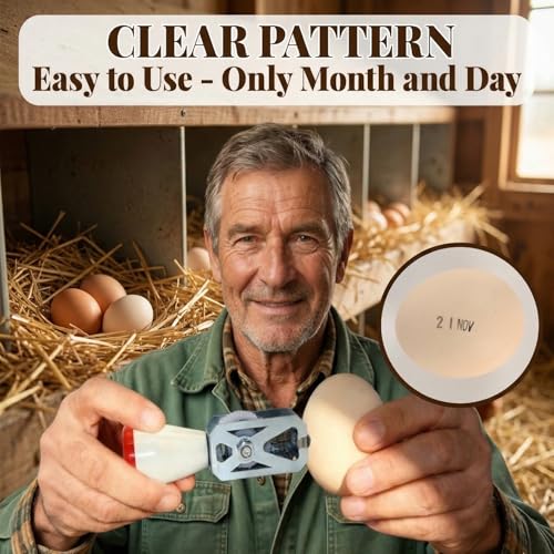 Egg Date Stamp Kit with 2 Fade-Resistant Ink Pads | Egg Stamper for Farm Fresh Eggs, Date Lable Stamps for Mark Farm Office Shipping