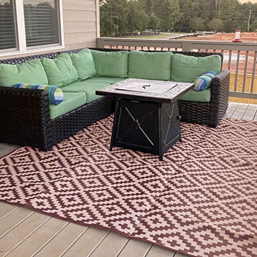 8x20 Brown & Tan RV Patio Mat with Carry Bag – Extra Thick 5mm Recycled Poly Rug – Heavy-Duty, Waterproof, Reversible – Premium Outdoor Mat for Campsite, Deck (8'x 20', Brown Diamond) - color: Brown Diamond, style: 8' x 20'