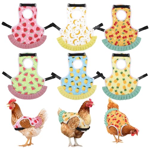 6 Pcs Chicken Saddle for Hens, Chicken Aprons Back Protector | Chickens Vest Jacket Saddles for Hens for Poultry Hen Feather Fixer Supplies (Adjustable Strap, Fruit) - style: Adjustable Velcro, Fruit Theme