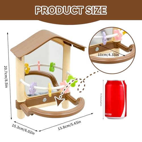 Bird Mirror for Cage, Acrylic Mirror with Plastic Perch and Chew Toys, Parakeet Cage Accessories, Bird Toys for Budgies, Cockatiels, Lovebirds, Green Cheeks, Small to Medium Birds