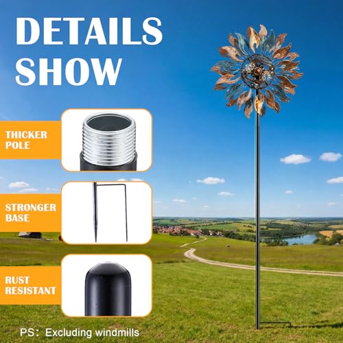 Black 72" h Replacement Pole for Large Wind Spinner, Windmill Replacement Parts, Three-Part Composition, 22mm Thicker Tube, Easy Assembly for Large Metal Wind Spinner (2 Prongs Base) - color: Black, style: 2 Prongs Base
