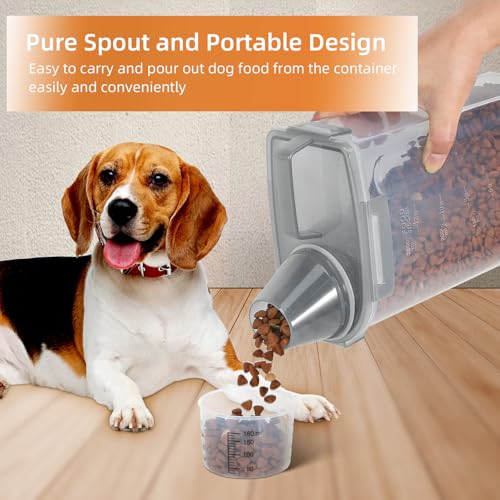 LEAWALK 3-5Lbs/3Qt Dog Cat Food Storage Container With Foldable Bowl., Plastic Pet Food Dispenser for Small Animal Kibble/Pet Food/Bird Seed/Oatmeal/Rice/Flour/Brown Sugart/Cereals (Clear Grey) - color: Clear Grey, size: 3L-1pack