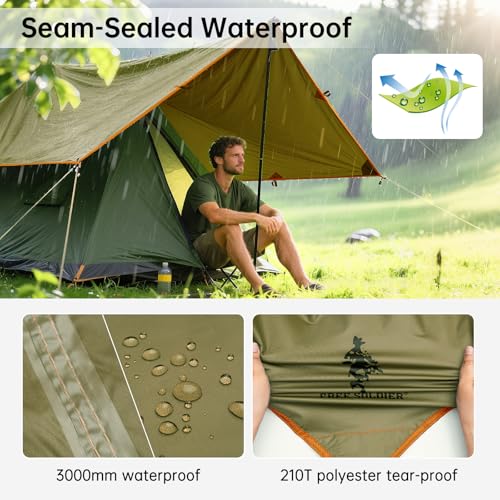 FREE SOLDIER Waterproof Camping Tarp Shelter Awning | Lightweight, Compact, Quick Setup, Waterproof Sun Shelter Campingtarp,For Backpacking, Beach, Travel and Outdoor Activities - color: Brown 13×13ft
