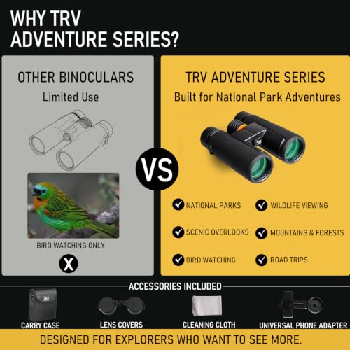 TRV 12x42 Binoculars for Adults, Wildlife, Hiking, Travel, Bird | Perfect for Yellowstone National Park, Wildlife Observation, Hiking & Mountain Viewing with Sharp Outdoor Optics - size: 12x42