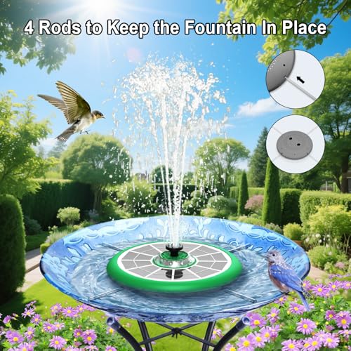 Solar Fountain UFO Style, 2026 Upgrade 5W Glass Solar Panel Bird Bath Fountain with LED Lights, 4000mAh Backup Battery, 7 Nozzles for for Garden, Pond, Pool, Patio Outdoor Water Feature - color: Green