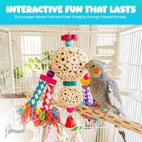 Multi-Texture Bird Parrot Shredding Foraging Hanging Toy with Natural Sola Balls, Chew Shredding Paper Forage Toys, Bamboo Finger Traps for Birds Large Parrots, Conures, and Cockatiels