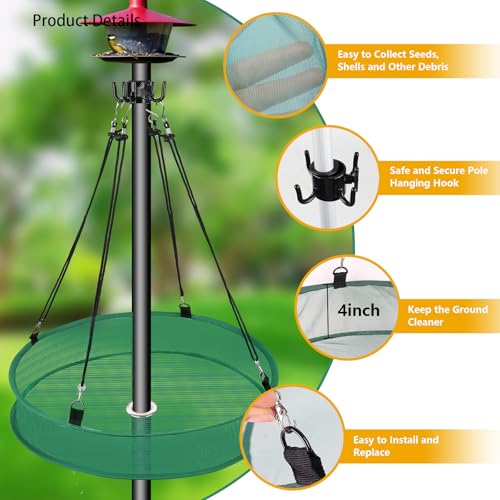 Lettry 20'' Bird Seed Catcher Tray for Pole Mounted Bird Feeder, Birdseed Hoop with Holes Fits 1'' Pole for Birds Feeders Outdoors, Backyard, Garden (1)