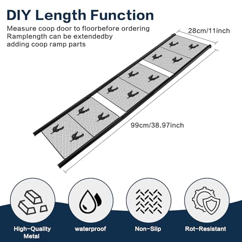 Chicken Coop Ramp, Chicken Ladder & Coop Accessories, Ladder Length Adjustable for Henhouse, Coop Steps for Feet Problem or Cannot Fly Chickens, Heavy Duty Sturdy,Corrosion-Resistant, and Waterproof