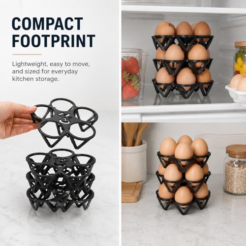 Stackable Egg Holder for Refrigerator – Space-Saving Fridge Egg Storage Rack | Countertop Egg Organizer Tray | Compact Vertical Design for Kitchen