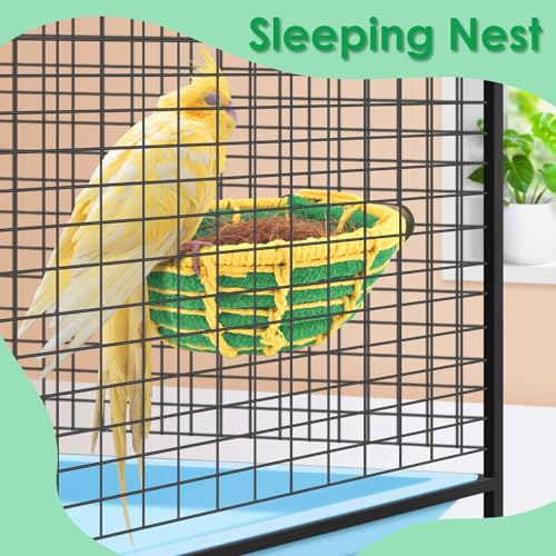 KATUMO Bird Nest, 5.3in Conure Breeding Nest Parrot Bed with Natural Coconut Fiber Bedding for Budgie, Parakeet, Cockatiel, Conure, Lovebird, Canary, Finch, Small Birds - color: Green+Yellow