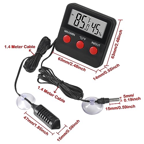 Reptile Thermometer and Humidity Gauge with Probes and Suction Cup Reptile Terrarium Thermometer Hygrometer Digital Display Indoor Outdoor Aquarium Thermometer