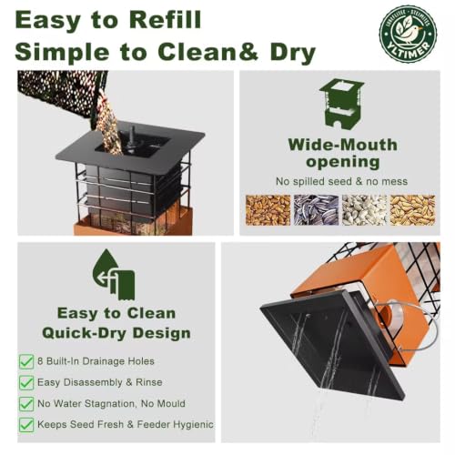 Squirrel Proof Bird Feeder,3.5Lb,4 Ports,Weight Activated,Easy Refill | Weight-Activated Shutoff Blocks Squirrels & Pigeons.Chew-Proof Build For All Weather.Large Capacity,Fast Refilling & Cleaning - color: Brown