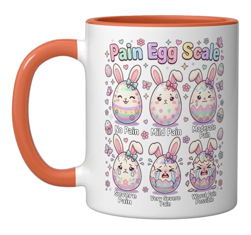 Cute Medical Bunny Egg Easter Nurse Pain Egg Scale Ceramic Mug, Orange/White - color: Orange/White