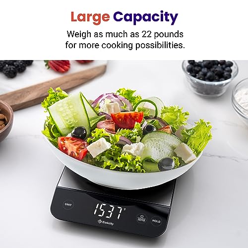 Etekcity 22lb Food Kitchen Scale, USB Rechargeable, IPX6 Waterproof | Digital scale with grams & ounces, 1g precision, 5 weight units, tare, ideal for baking, meal prep, Stainless Steel, Silver - color: Stainless Steel-Silver