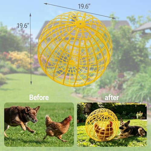 3 PCS 19.6" Movable Ball-Shaped Animals & Poultry Cages,Pet Safe Walking Net, Farm Courtyard Outdoor Accessible Rolling Rabbit Duck Hutch Chicken Coop,Preventing Dog Bites Trampled by Horse - color: Yellow(3 PCS)