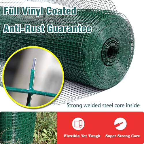 Hardware Cloth 1/2inx48inx100ft, Chicken Wire Fencing Vinyl PVC Coated Welded Wire Mesh Animal Coop Garden Plant for Rabbit Snake Rodents Foxes Groundhogs Poultry Netting Cage Farm Protection - color: Green, size: 1/2in 48in×100ft