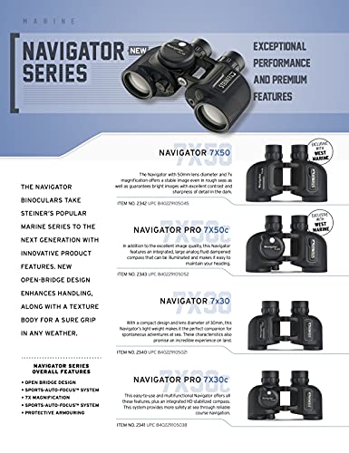 Steiner 7x30 Navigator Marine Binoculars with Open Bridge Design and Sports Auto-Focus, No Compass - size: 7x30, style: Without Compass