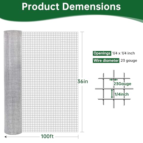 Amagabeli Hardware Cloth 1/4 Inch 36inch x 100ft Chicken Wire Fencing Weld Wire Fence Mesh Roll Snake Fence Gopher Wire Rabbit Cage for Garden Flower Bed Poultry Netting Plant Support Window Screen