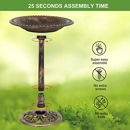 VINGLI Pedestal Bird Bath with Solar Fountain, Solar Pump Resin Birdbaths, Weather Resistant Bird Baths with Ground Stakes, Vintage Finish Garden Decor for Outdoor, Patio, Yard, Lawn (Copper) - color: Copper
