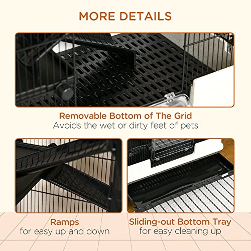 PawHut 59.5" Small Animal Cage with Wheels, 6-Level Portable Bunny Cage, Chinchilla Ferret Cage with Removable Tray, Platform and Ramp | Portable Chinchilla Ferret Cage, Platform, Ramp - size: 53.5"L x 18.0"W x 28.8"H