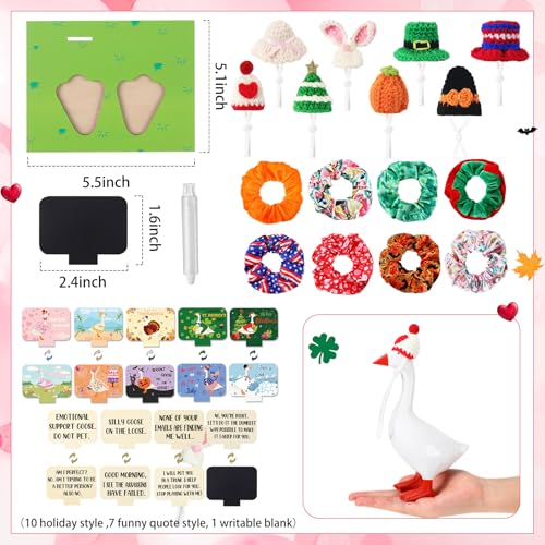 Relaxweex Magnetic Goose Key Holder Cute Resin Goose Statue with Mini Bow Tie Writable Interchangeable Signs Chalk for New Apartment Housewarming Gifts Office Table Desk Home Decor (Scrunchies) - style: Scrunchies