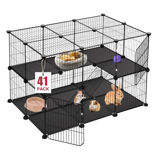 VISCOO 41 Panels Pet Playpen, 35.4" x 23.6" x 23.6" Small Animal Playpen | Rabbit Cage for Guinea Pigs,Bunny,Hedgehogs, with 2 Doors, Puppy Play Pen Indoor Outdoor, Two-Story C&C Cage - color: 35.4" L x 23.6" W x 23.6" H, style: 41 Metal Panels