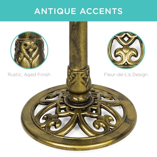 Best Choice Products 28in Pedestal Bird Bath, Vintage Outdoor Resin Accent Decoration w/Fleur-de-Lis Accents - Gold - color: Gold