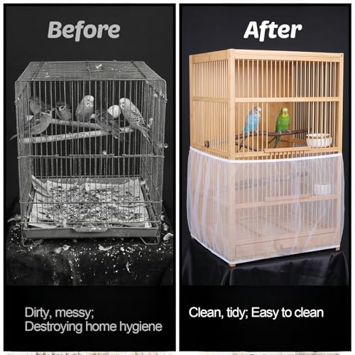 2Pcs Bird Cage Seed Catcher, Adjustable Bird Cage Skirt Cover, White Stretchy Birds Cages Netting for Round Square Parrot Parakeet Macaw African Cages - color: White