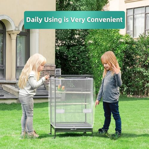 Large Bird Cage Cover, Bird Cage Seed Catcher, Adjustable Soft Airy Nylon Mesh Net, Birdcage Cover Skirt Seed Guard for Parrot Parakeet Macaw African (Solid-White, 15.7" x118") - color: Solid-white, size: 15.7" x118"